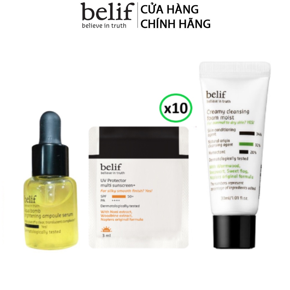 [HB Gift] Combo làm sạch, dưỡng trắng da chống oxy hóa chiết xuất từ thiên nhiên và Kem chống nắng Belif