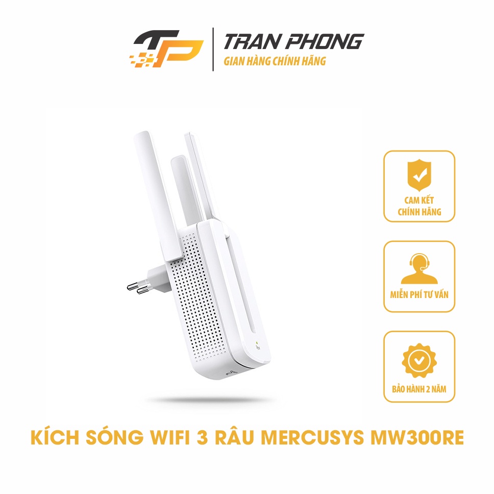 Bộ kích sóng wifi 3 râu Mercusys MW300RE 300Mbps - Hàng Chính Hãng, Bảo Hành 2 Năm