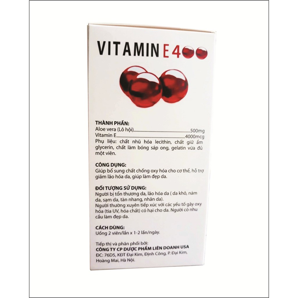 Vitamin E Đỏ 400, Bổ Sung Vitamin E400 Hỗ Trợ Làm Đẹp Da, Sáng Da, Chống Lão Hóa  Hộp 100 Viên