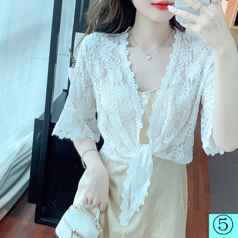 Áo khoác cardigan ren mỏng ngắn tay loe thời trang mùa hè dành cho nữ