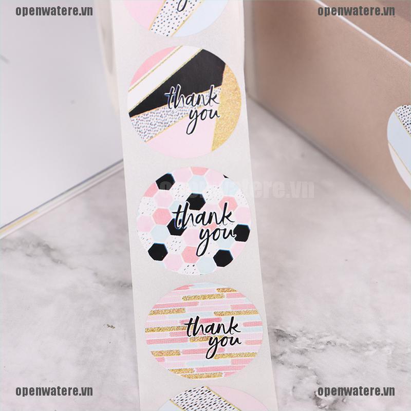 OPE 500pcs Round Pink Geometric Pattern Thank You Stickers Seal Labels Stickers