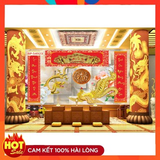 Trang trí phòng thờ bằng tranh 3D có hoành phi câu đối  kích thước rộng 150 x 120
