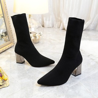 (XẢ GIÁ GỐC) Bốt len nữ cao cổ gót bóng 7cm