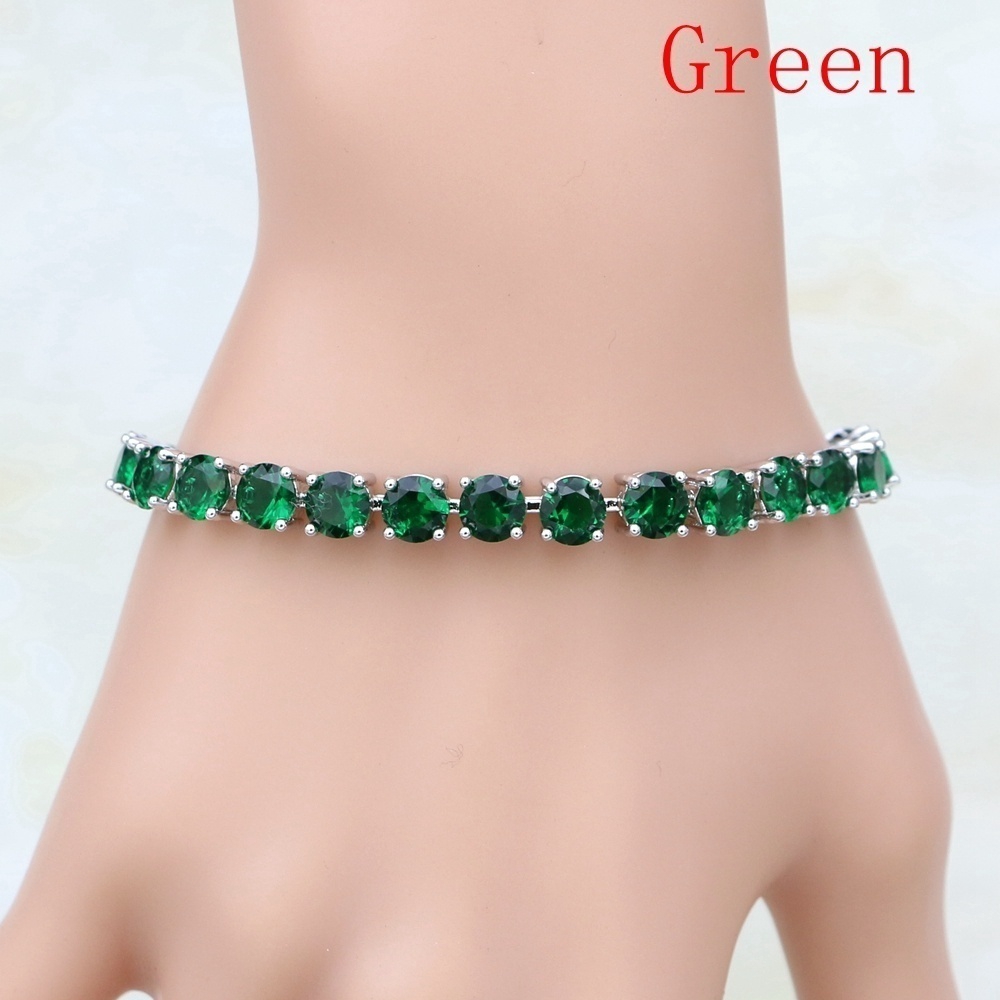 Vòng tay bạc mặt tròn đính đá sapphire trắng đen 7 inch quà tặng đám cưới cho nữ