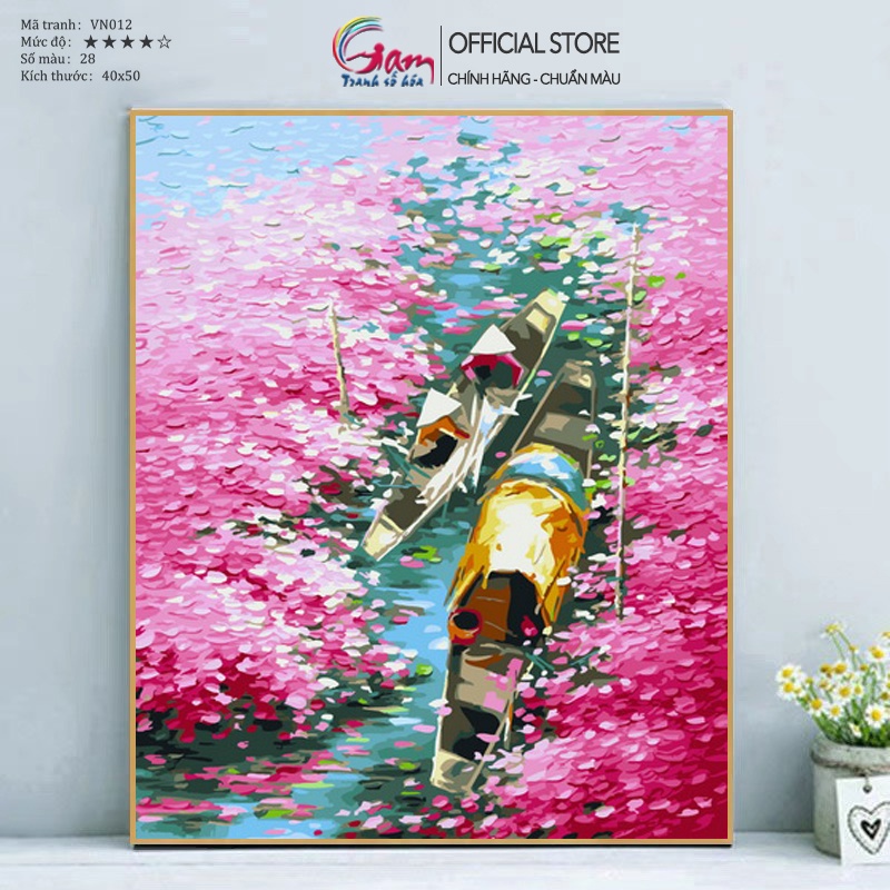 Tranh Tô Màu Theo Số Phong Cảnh Làng Quê Việt Nam GAM Đã Căng Khung 40x50cm VN012