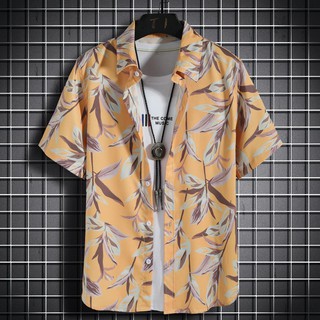 Áo Sơ Mi Ngắn Tay In Họa Tiết Chiếc Lá Phong Cách Hàn Quốc Dành Cho Nam / Size M-5Xl
