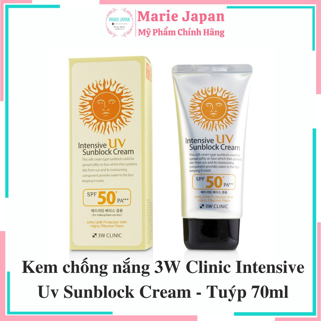 Kem chống nắng 3W Clinic Intensive UV Sunblock bảo vệ da SPF 50+ PA+++ 70ml Hàn Quốc