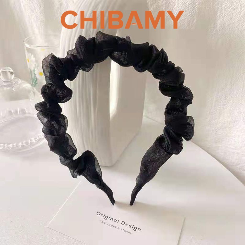 Băng đô cài tóc vải voan xếp ly nhún CHIBAMY cute, bờm cài tóc nữ phong cách tiểu thư Hàn Quốc