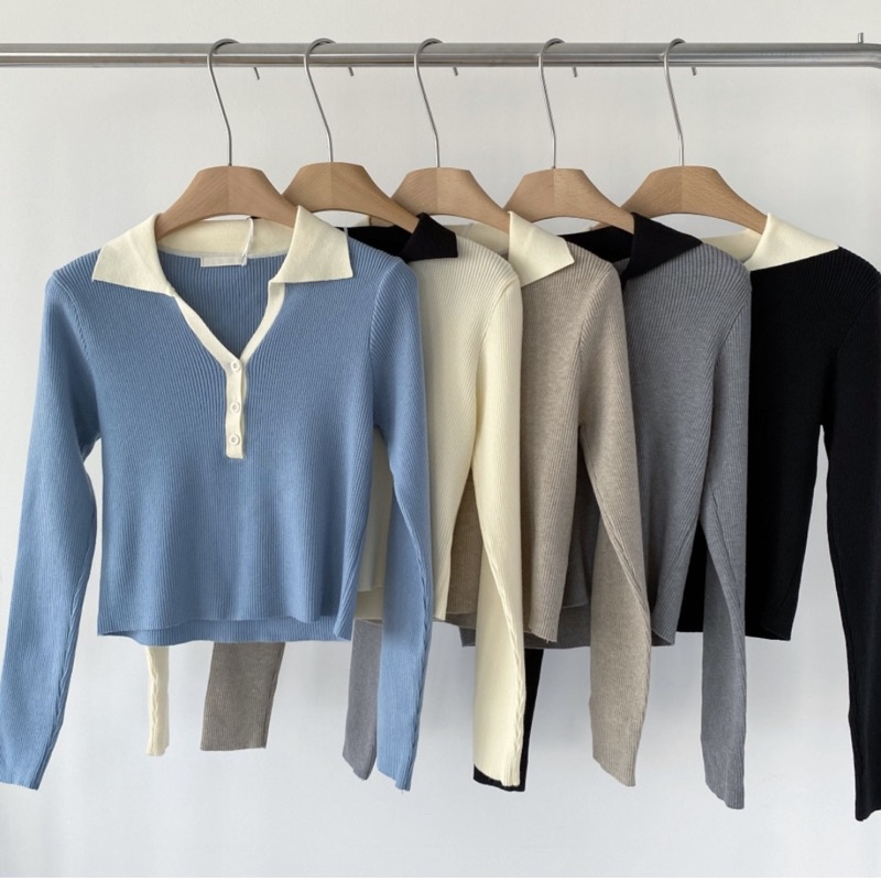 Áo len polo viền cổ