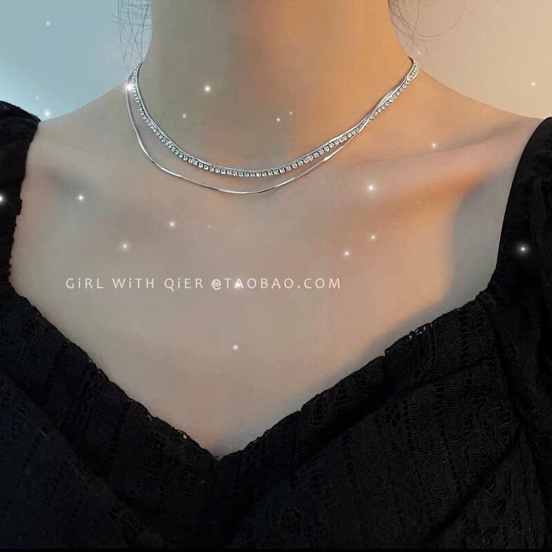 Choker Dây Chuyền Vòng Cổ Hợp Kim 3 Lớp Đính Đá Hàn Quốc Mainia Shop