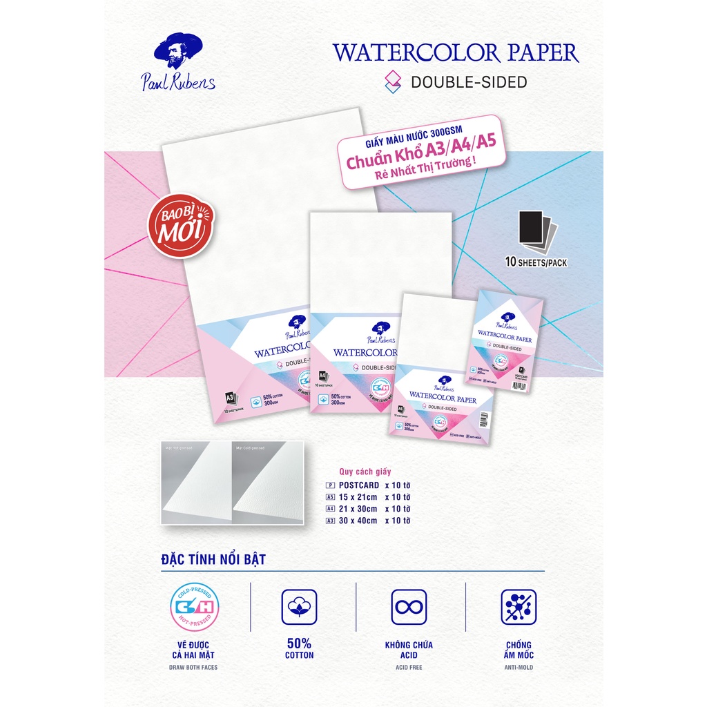 - Giấy vẽ màu Nước PAUL RUBENS 50% cotton 300gsm
