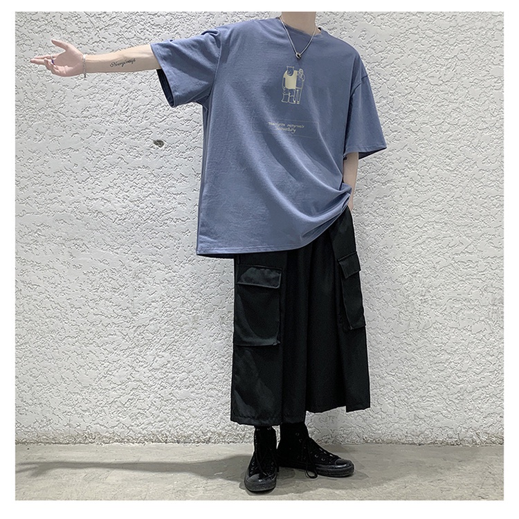 Áo thun cổ tròn tay ngắn in họa tiết hoạt hình phong cách Hàn Quốc dành cho nam