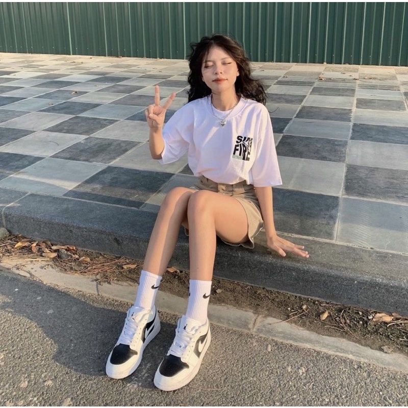 Set áo pull trắng + short nude