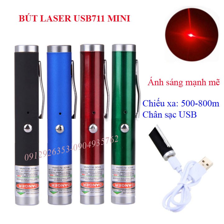 Bút laser tia đỏ 711USB, bút thuyết trình, hàng cao cấp, sạc điện.