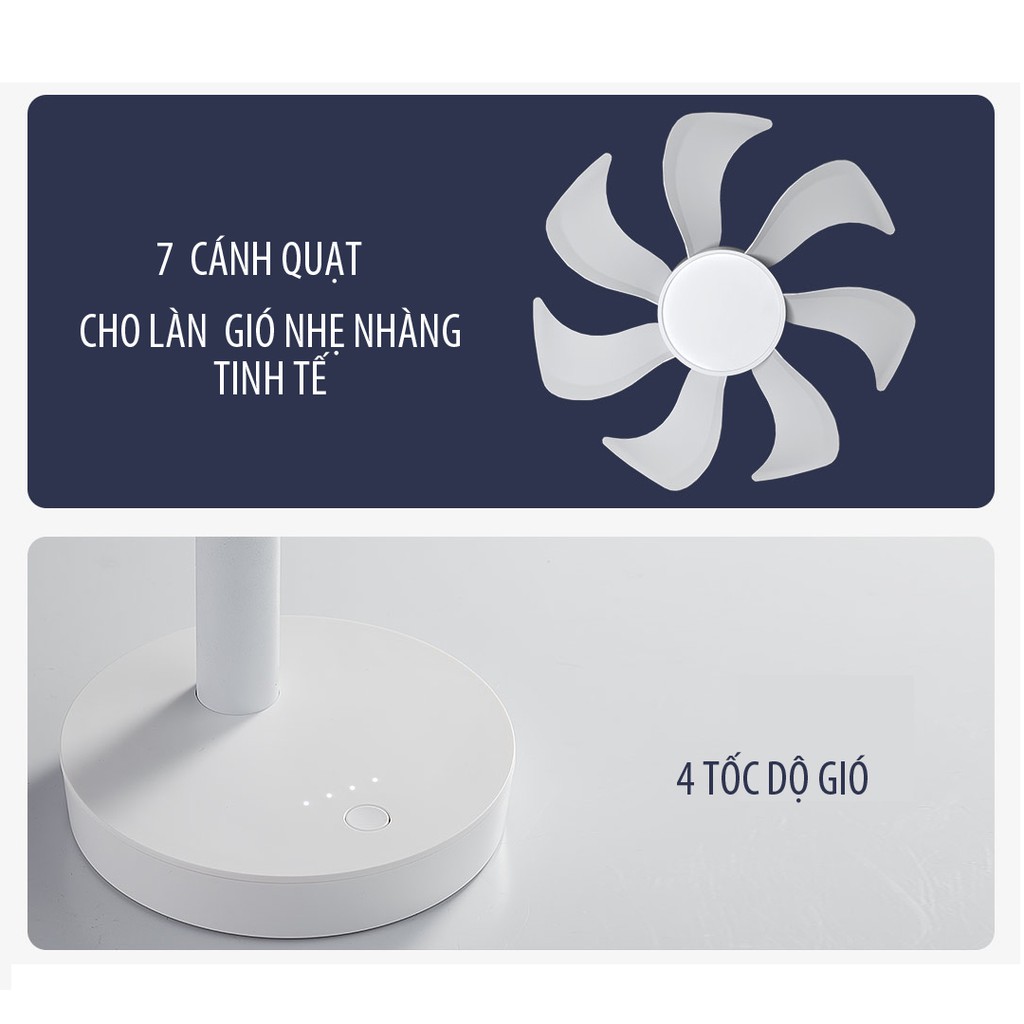 ✅[MỚI 2020] Quạt tích điện, để bàn XIAOMI JIPIN, 4 chế độ gió, 7 cánh quạt, dung lượng 4000 mah thời gian dùng tới 12H