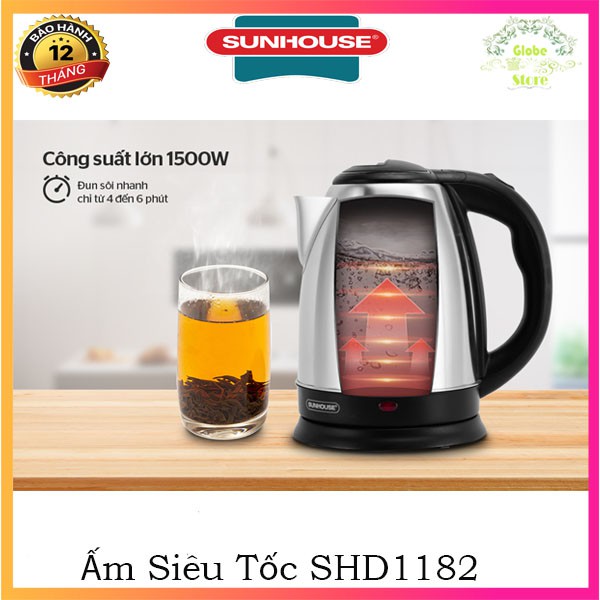 Ấm Siêu Tốc, Bình Đun Siêu Tốc Sôi Nước Nhanh Thông Minh Sunhouse SHD1182