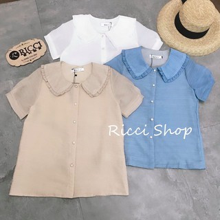 RICCISHOP_A200_ Áo sơ mi tơ CỔ VIỀN BÈO 1 HÀNG CÚC