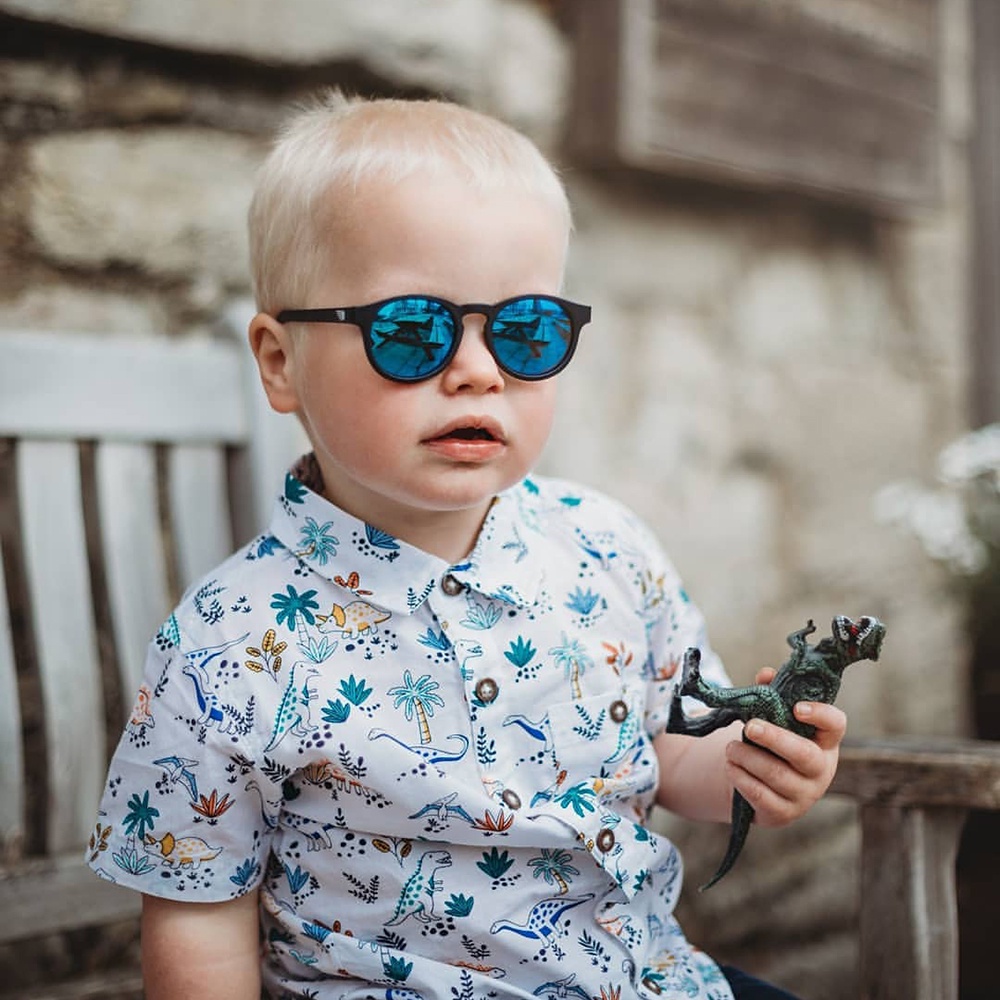 Kính chống tia cực tím có tròng kính phân cực cho bé Babiators - The Agent, Đen, Tráng gương xanh, 3-5 tuổi