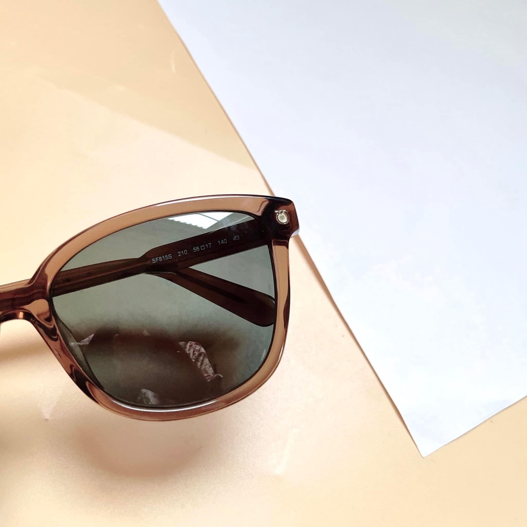 Kính mát Salvatore Ferragamo dáng Butterly, gọng acetate nâu trong suốt, tròng xanh đen