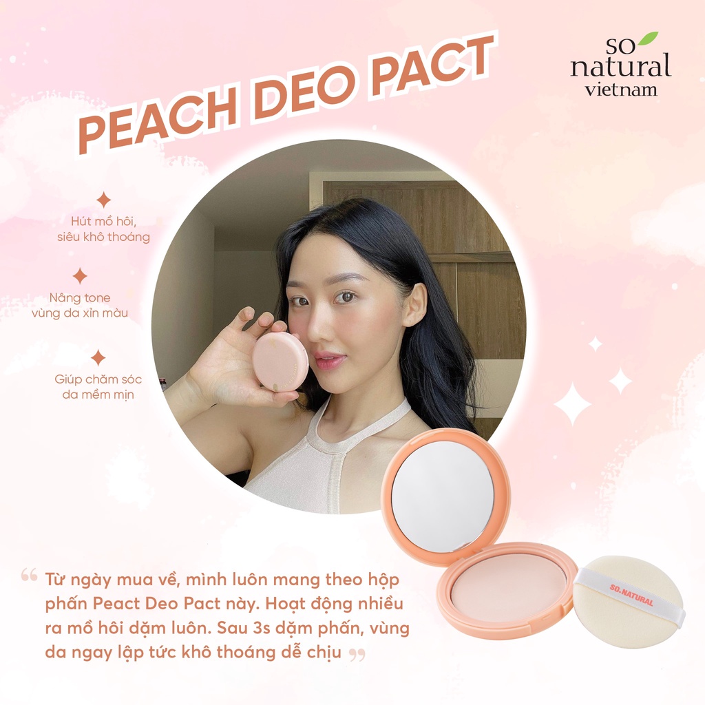 Phấn nách đào, Phấn nách bột khô SO NATURAL Peach Deo Pact Hương đào khử mùi, giảm thâm, làm da sáng mịn