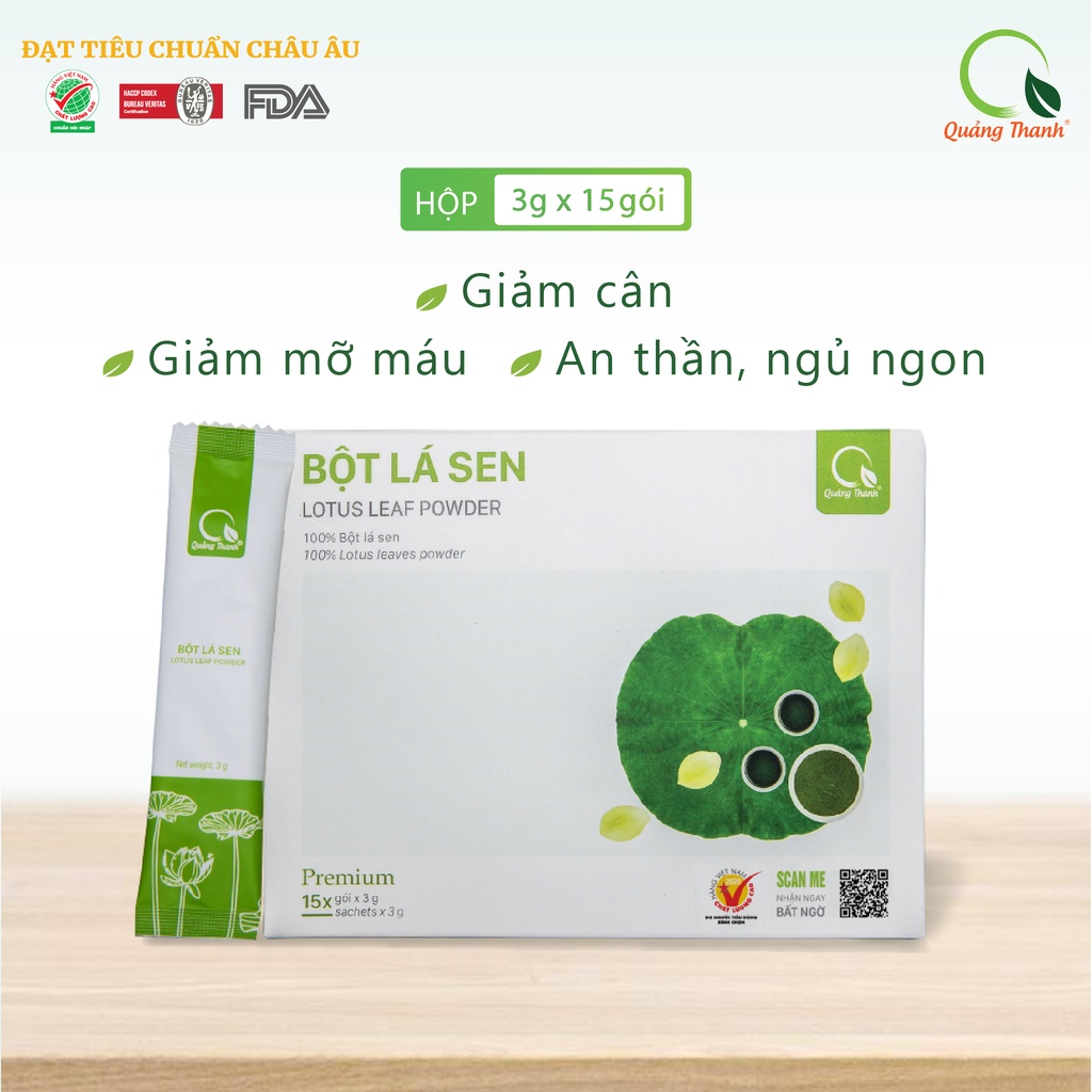 [CHÍNH HÃNG] Bột Lá Sen Quảng Thanh 100% Nguyên Chất Sấy Lạnh - Ngủ ngon, giảm mỡ máu, giảm cân - Hộp tiện lợi