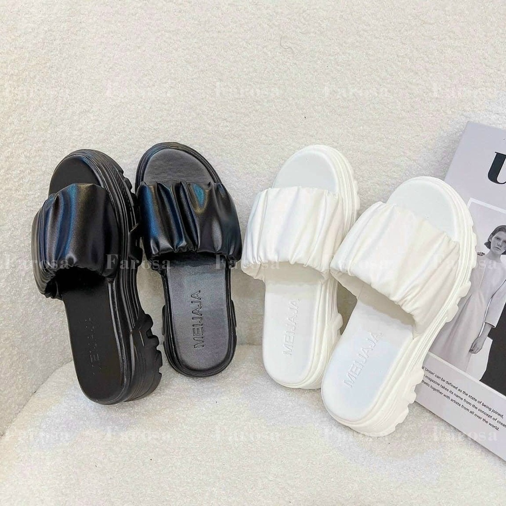 Dép nữ đế bánh mỳ 3cm quai dúm da mềm êm chân mã D10