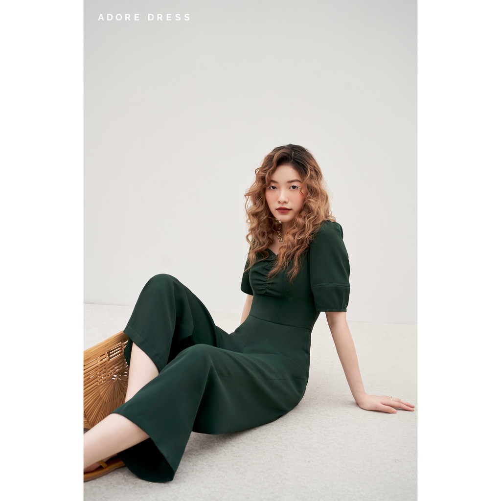 Jumsuit tay cộc quần lửng rút dúm ngực màu rêu 1JS1001 | BigBuy360 - bigbuy360.vn