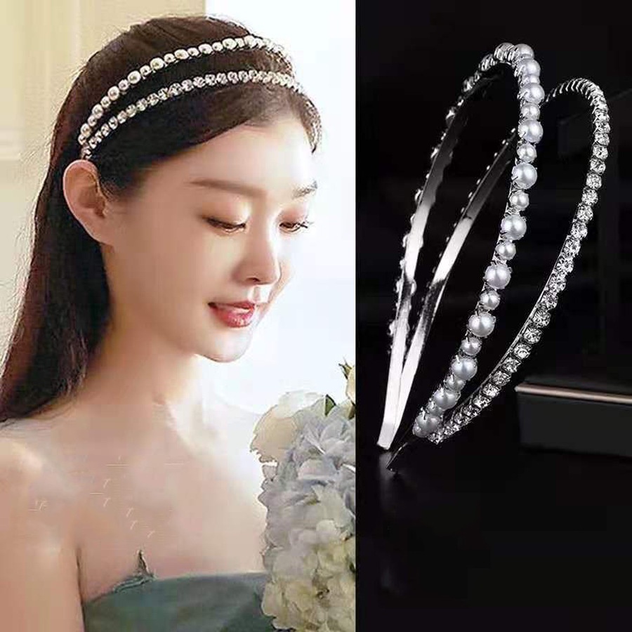 Băng Đô Cài Tóc Đính Đá Và Ngọc Trai Nhân Tạo Thời Trang