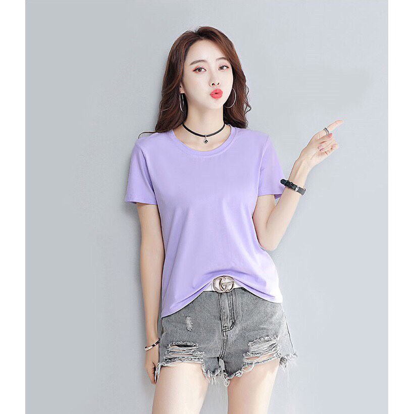 Áo Phông Nữ Cotton Lạnh Co Dãn 4 Chiều Mềm Mịn Thoáng Mát,Áo Thun Trơn Màu Đen,Trắng,Be,Tím,Hồng,Vàng Cổ Tròn | BigBuy360 - bigbuy360.vn