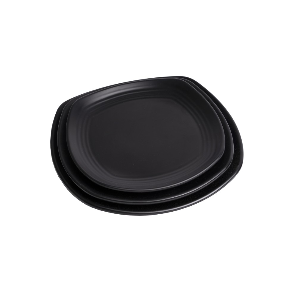 Dĩa vuông gân size 23.7cm nhựa Melamine Nhám Đen/Nhám Xám (DV158N)