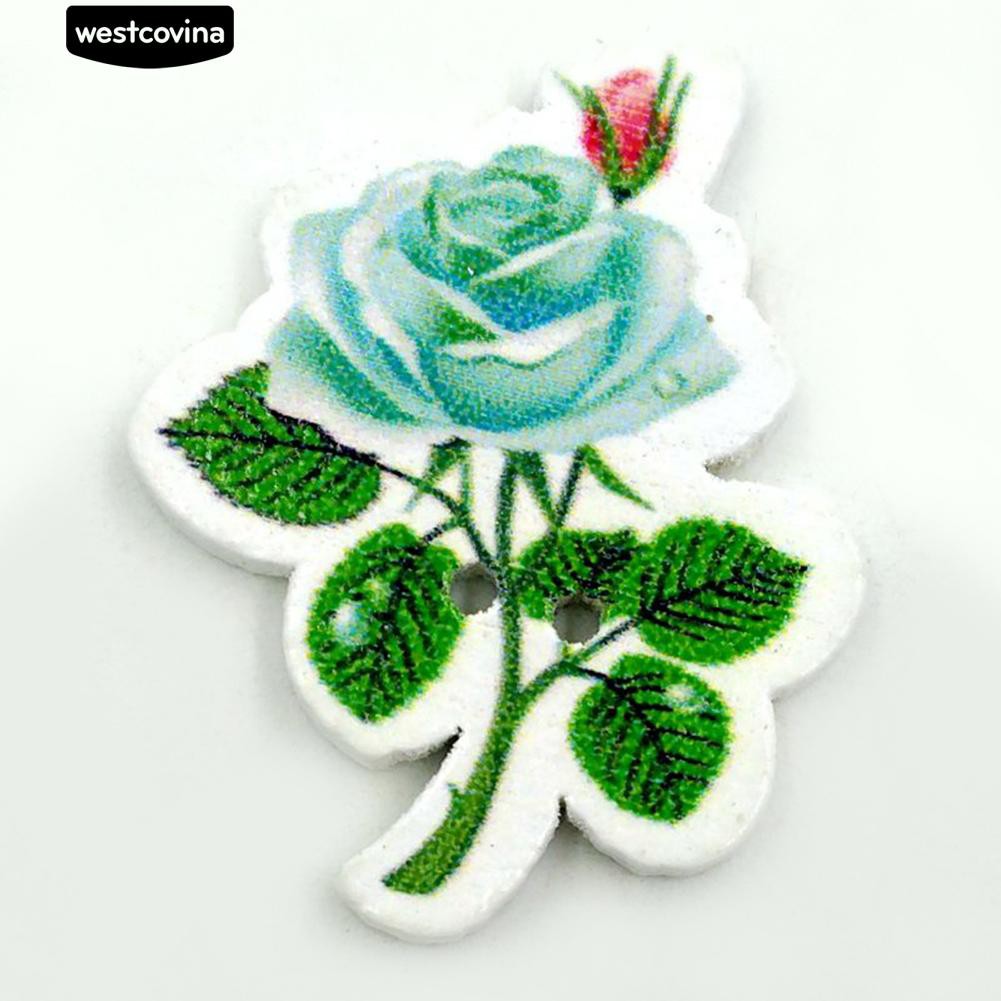 Set 50 Cúc Gỗ 2 Lỗ Hình Bông Hoa Chuyên Dụng Cho Thợ May Vá