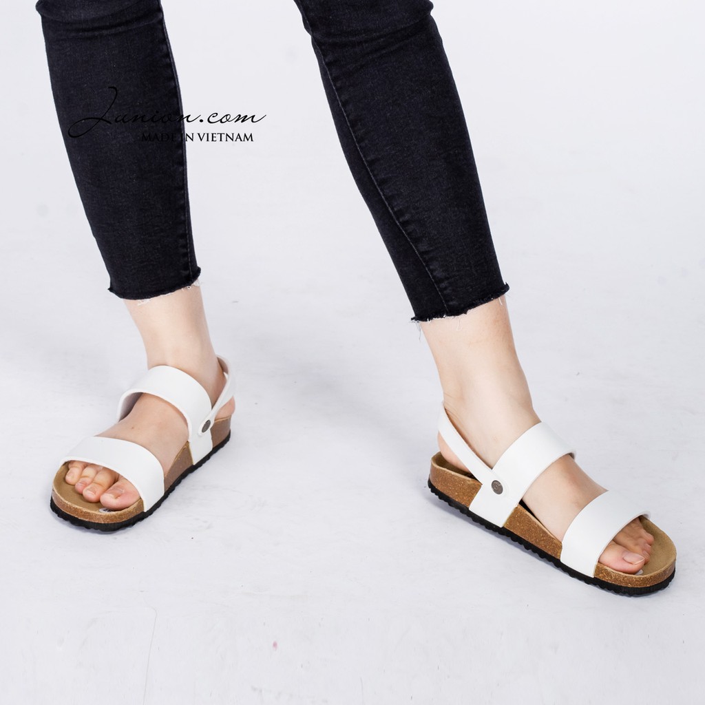 [VNXK] PU15 Trắng - Dép sandal quai ngang Unisex da PU, đế trấu Bioline Birken - Xuất khẩu châu Âu - Juni Store