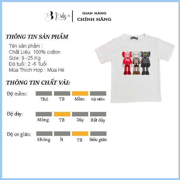 Áo Thun Ngắn Tay Cho Bé BB Kids In Hình 3 Chú Gấu Chất Liệu Cotton 100% Co Giãn 4 Chiều