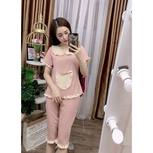 Đồ bộ tiểu thư mặc nhà dạo phố Chất satin co giãn