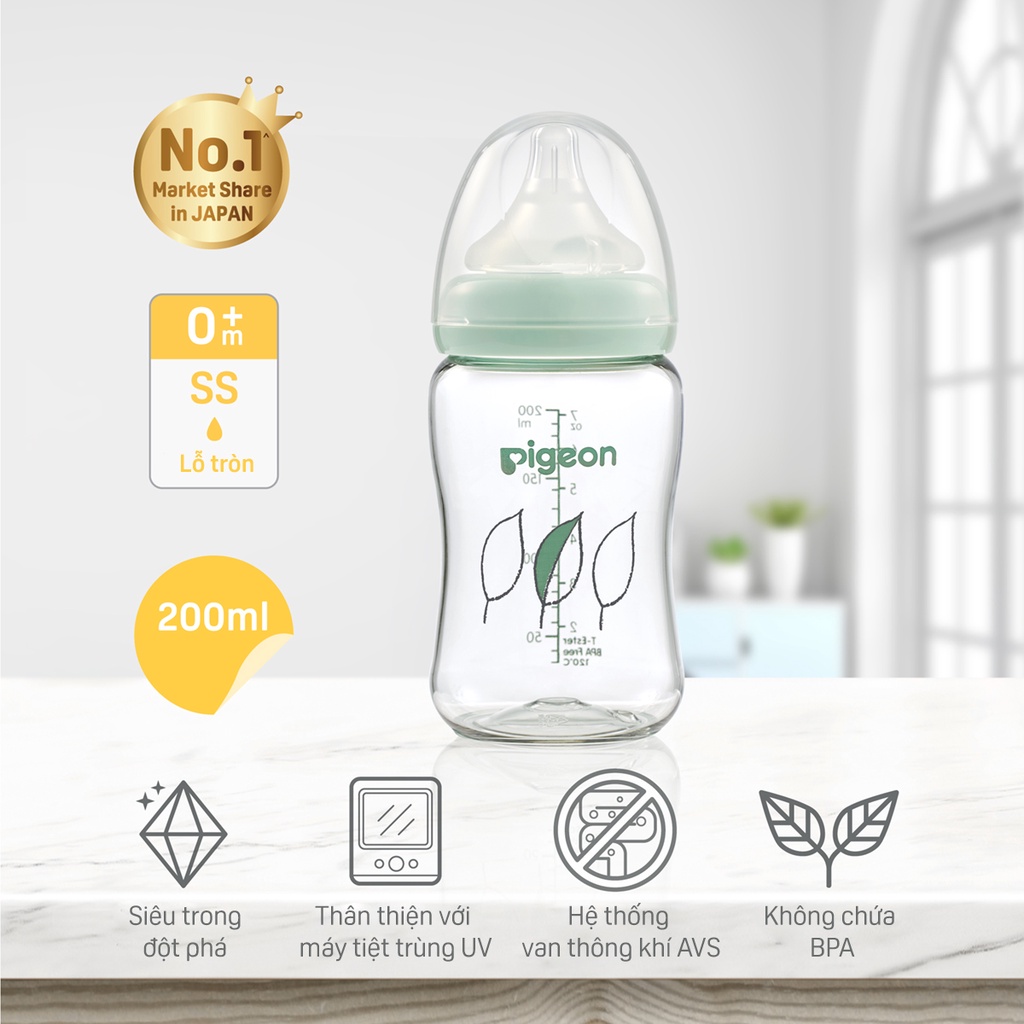 Bình sữa Pigeon Softouch T-Ester Plus – Chiếc lá 200ml/300ml