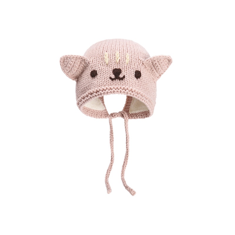 Mũ Beanie Dệt Kim Phối Vải Lông Giữ Ấm Tai Thời Trang Thu Đông Cho Bé Sơ Sinh