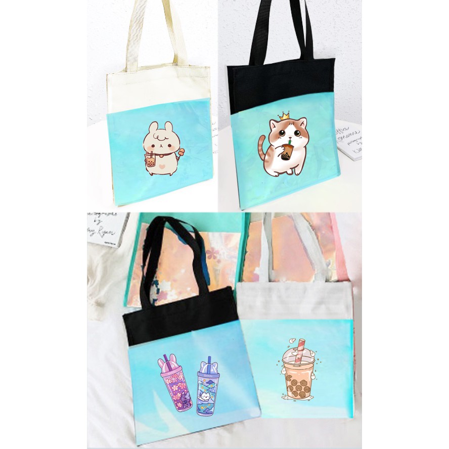 Túi tote hologram trà sữa TTH29 tote boba tea dễ thương hoạt hình idol thần tượng