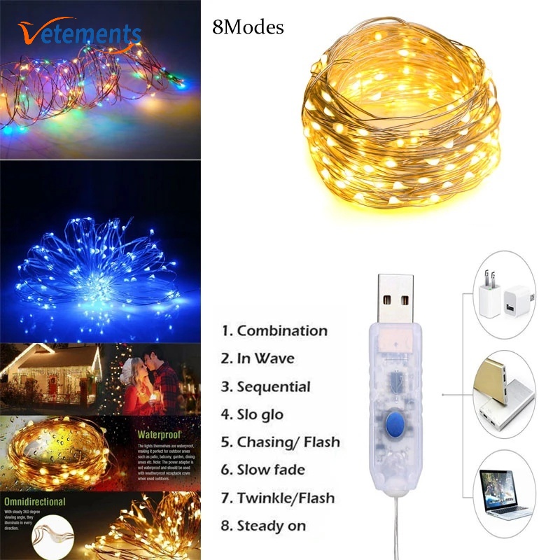 Dây Đèn LED 5/10m 8 Chế Độ Cắm USB Trang Trí Tiệc