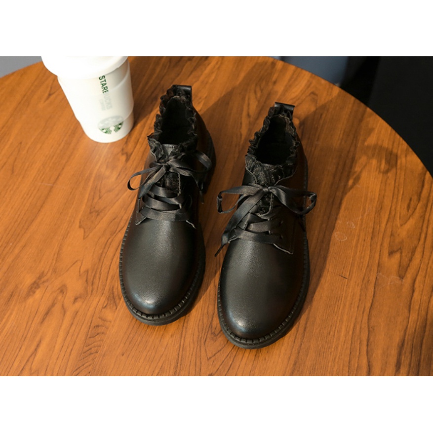 Giày LOLITA Giày Da Ren Hoa Đế Thấp 3CM Phong Cách Nhật Bản