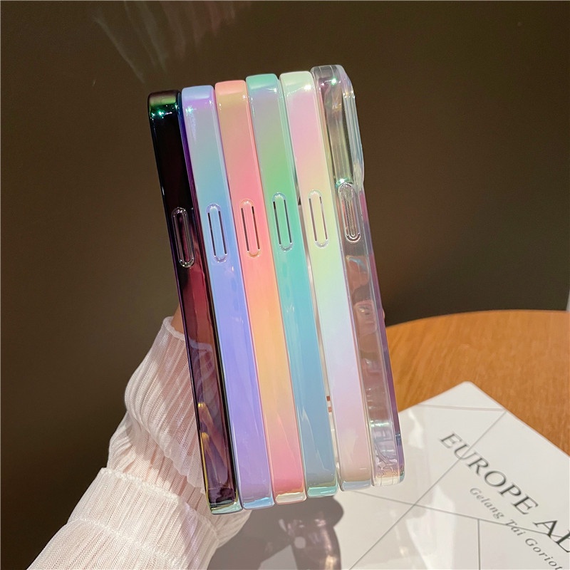 Ốp Điện Thoại Mềm Trong Suốt Chống Sốc Màu Laser Aurora IP14 Cho iPhone 13 12 14 Pro Max