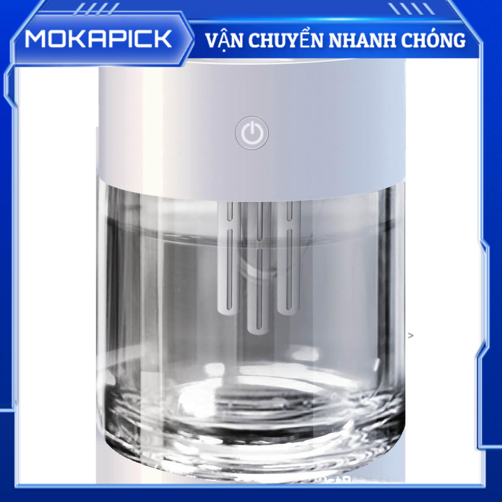 Mokapick Máy tạo độ ẩm mini Im lặng 3 vòi phun Nano Dung tích 2L ô tô USB công suất lớn với đèn thở đầy màu sắc