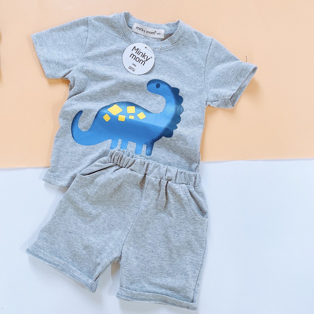 [SALE] Bộ Cộc Tay Cho Bé Trai Minky Mom Vải Cotton 100% In Hình Khủng Long Quần Cạp Có Túi, Đồ Bộ Cho Bé MKM2124