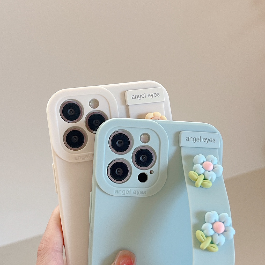 Ốp Điện Thoại Silicon Mềm Chống Sốc Họa Tiết Hoa Gắn Kèm Dây Đeo Dành Cho iPhone 13 12 11 Pro Max XR XS Max X