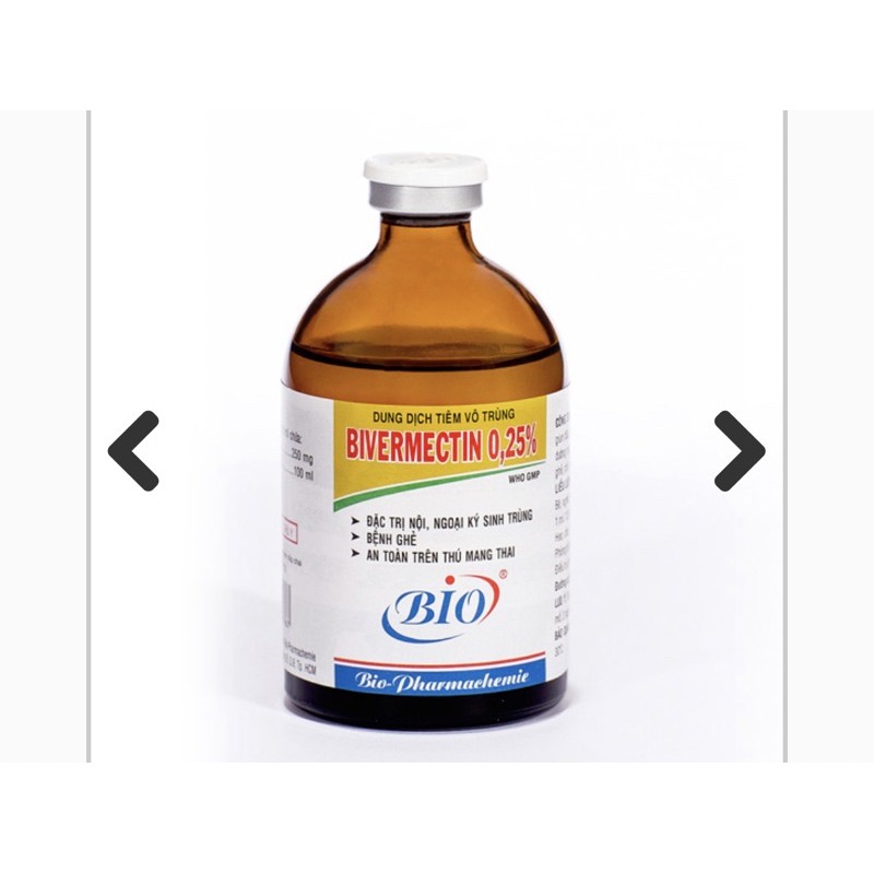 BIO BIVERMECTIN 0,25% 20ML TRI NỘI, NGOẠI, KÍ SINH TRÙNG, GHẺ, AN TOÀN TRÊN THÚ MANG THAI.