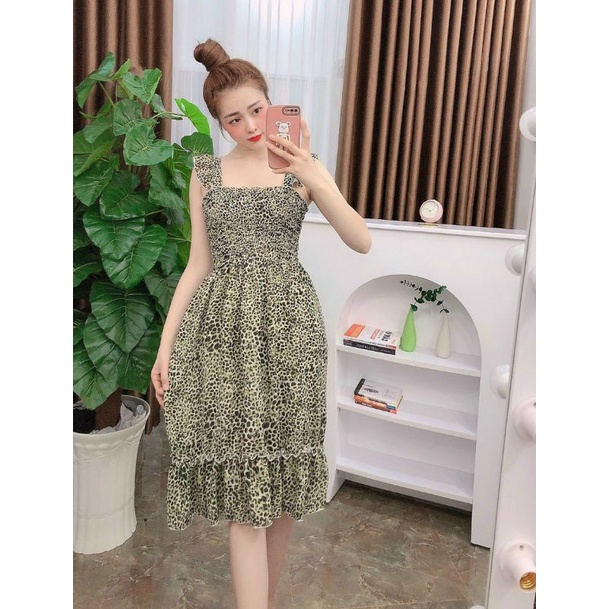 Đầm voan nữ mặc nhà hai dây cột nơ