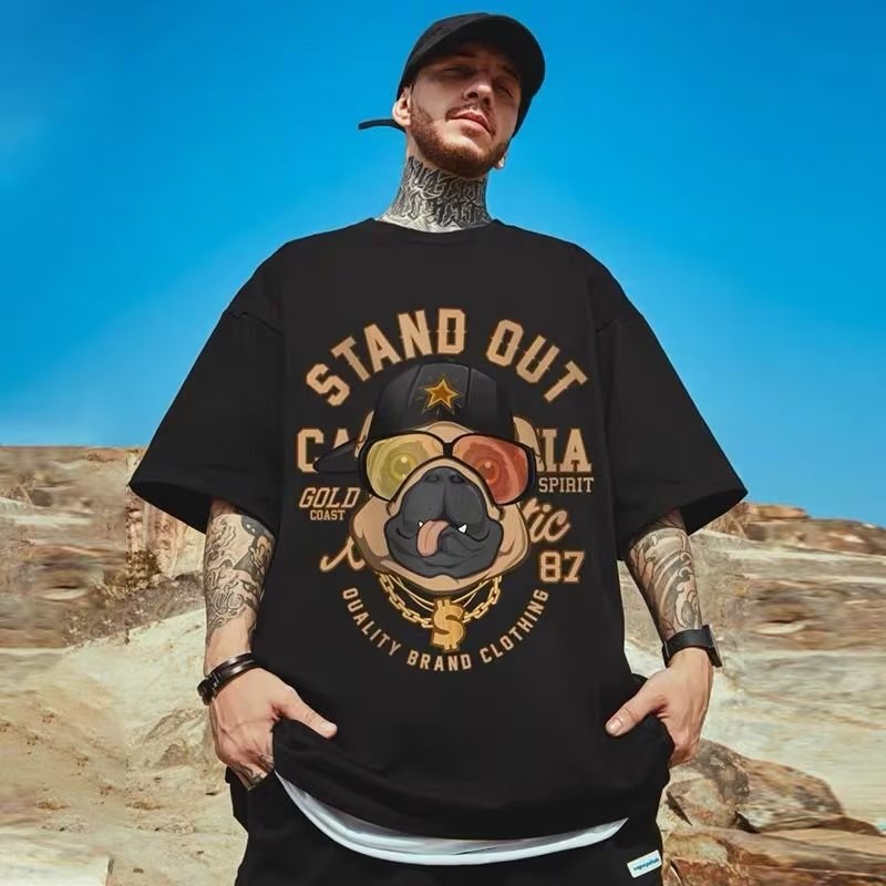 Áo Thun Tay Ngắn Dáng Rộng In Hình Chó Bull Phong Cách Harajuku Hip Hop Thời Trang Cho Nam Và Nữ