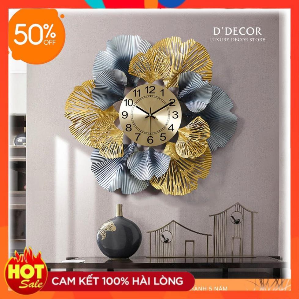 Free Ship Hàng Chính Hãng Đồng Hồ Treo Tường, Đồng Hồ Trang Trí Decor Lá Ginkgo Xanh Than Mã 918