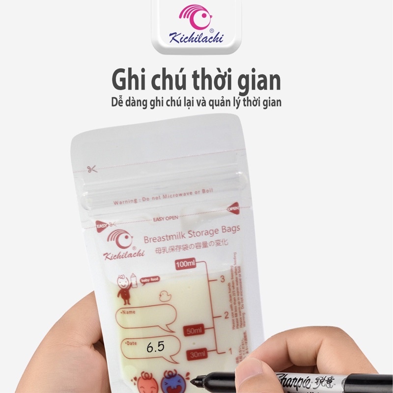  Túi trữ sữa cảm biến nhiệt Kichilachi 100ml hàng chính hãng