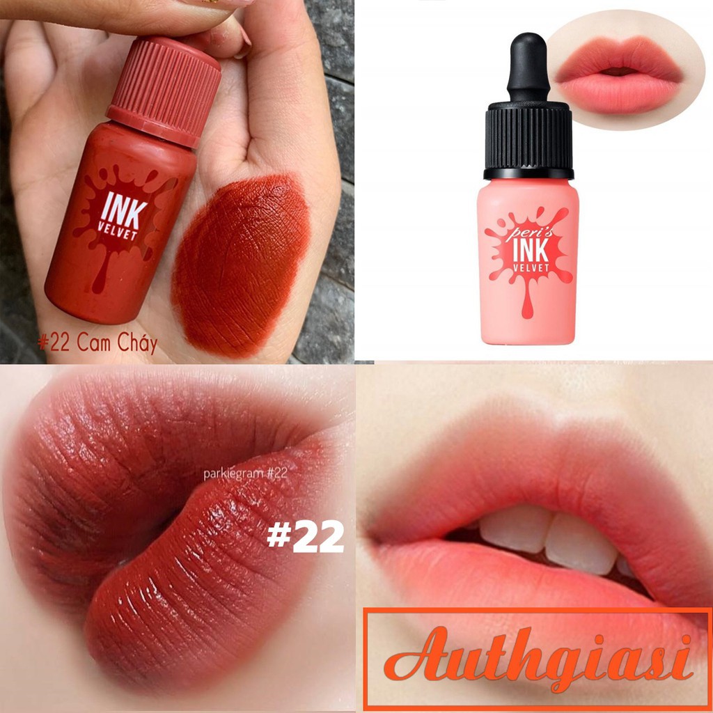 🌸 Dothiengiang 🌸 Son Peripera Ink Velvet Màu Mới 22 Cam Cháy và 12 Hồng Đào lên màu cực