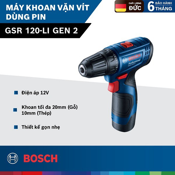 Máy khoan vặn vít dùng pin Bosch GSR 120Li GEN 2 MỚI